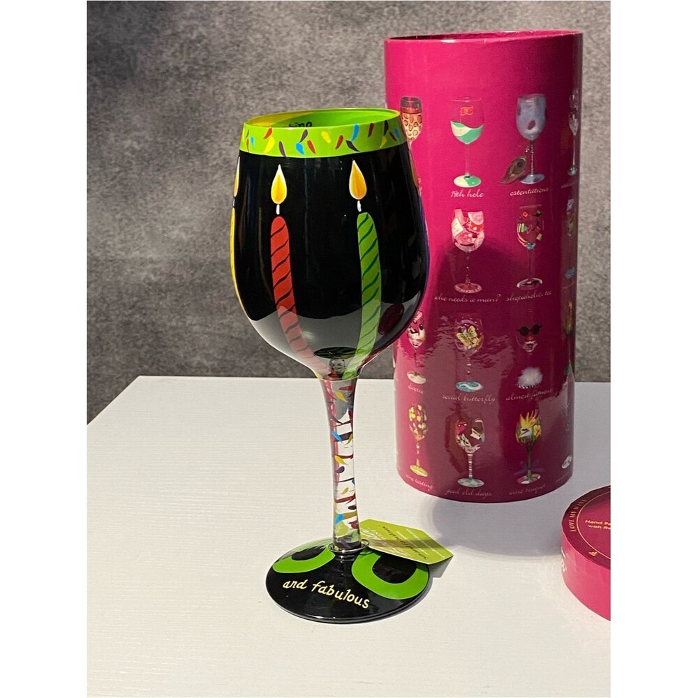 Lolita Love My Wine 50 and Fabulous Hand Painted Glass With Gift Cylinder